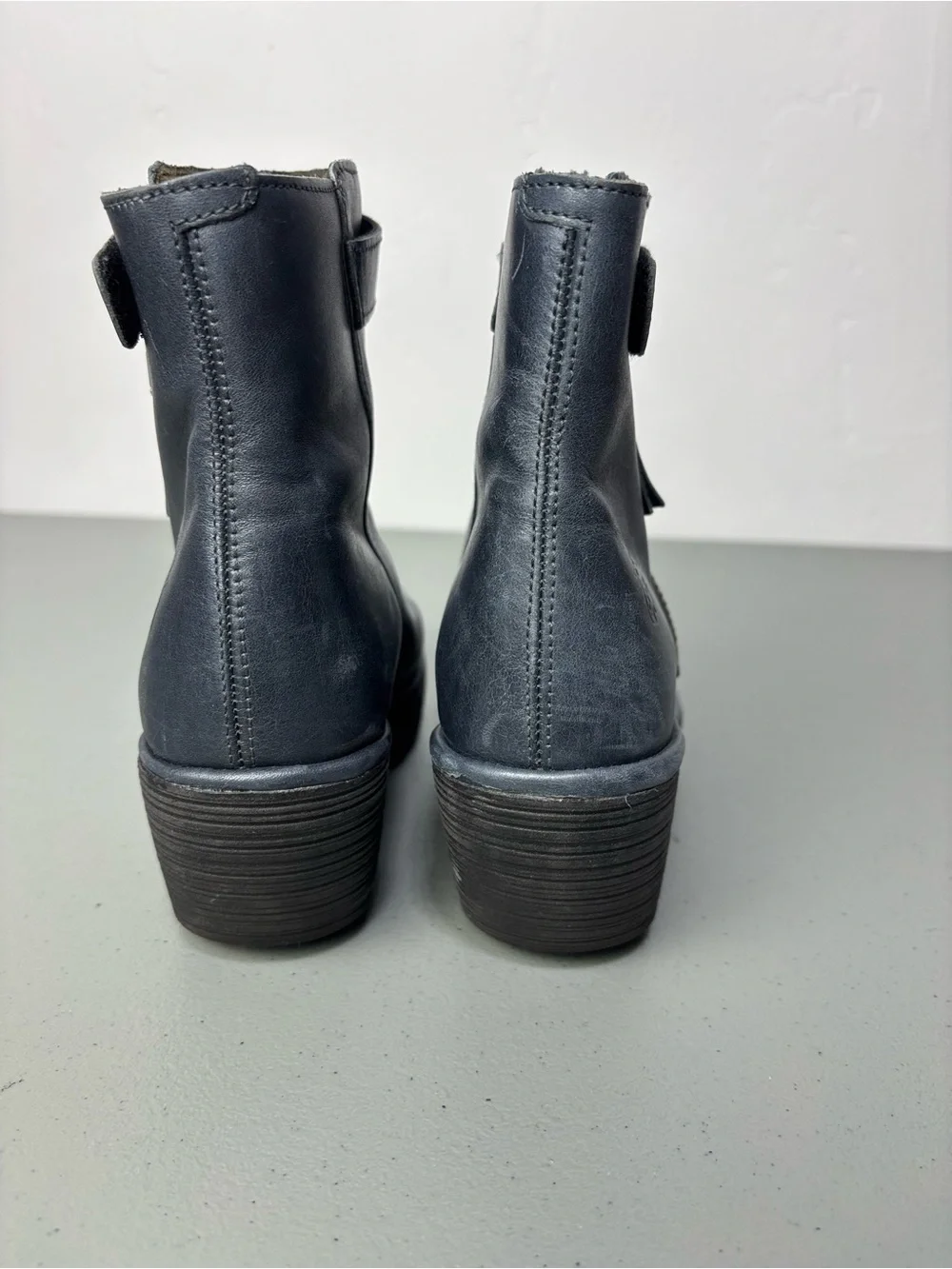 Fly London Yava Ankle Boot Wedge Bootie Blue  39 EU/ 8-8.5 US Biker Fashion